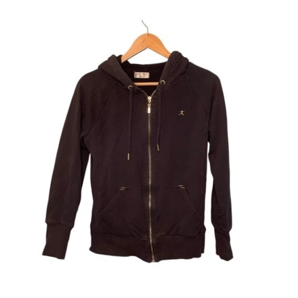Danskin Fleece Lined Zip-Up Hoodie Sweatshirt Black Knit M